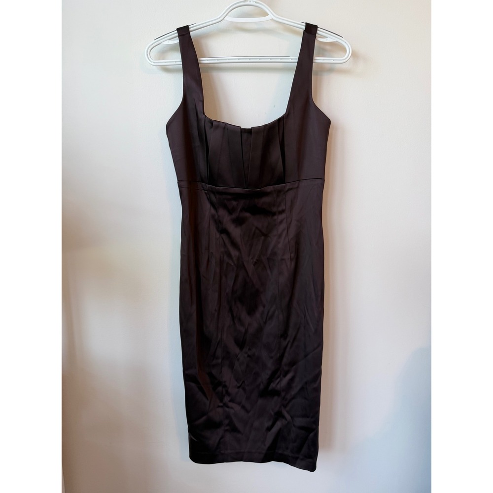 Calvin Klein Brown Satin Pleated Bust Sheath Dress Size 4 Cocktail Formal